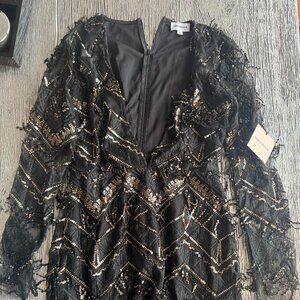 Black Sequin V-Neck Top